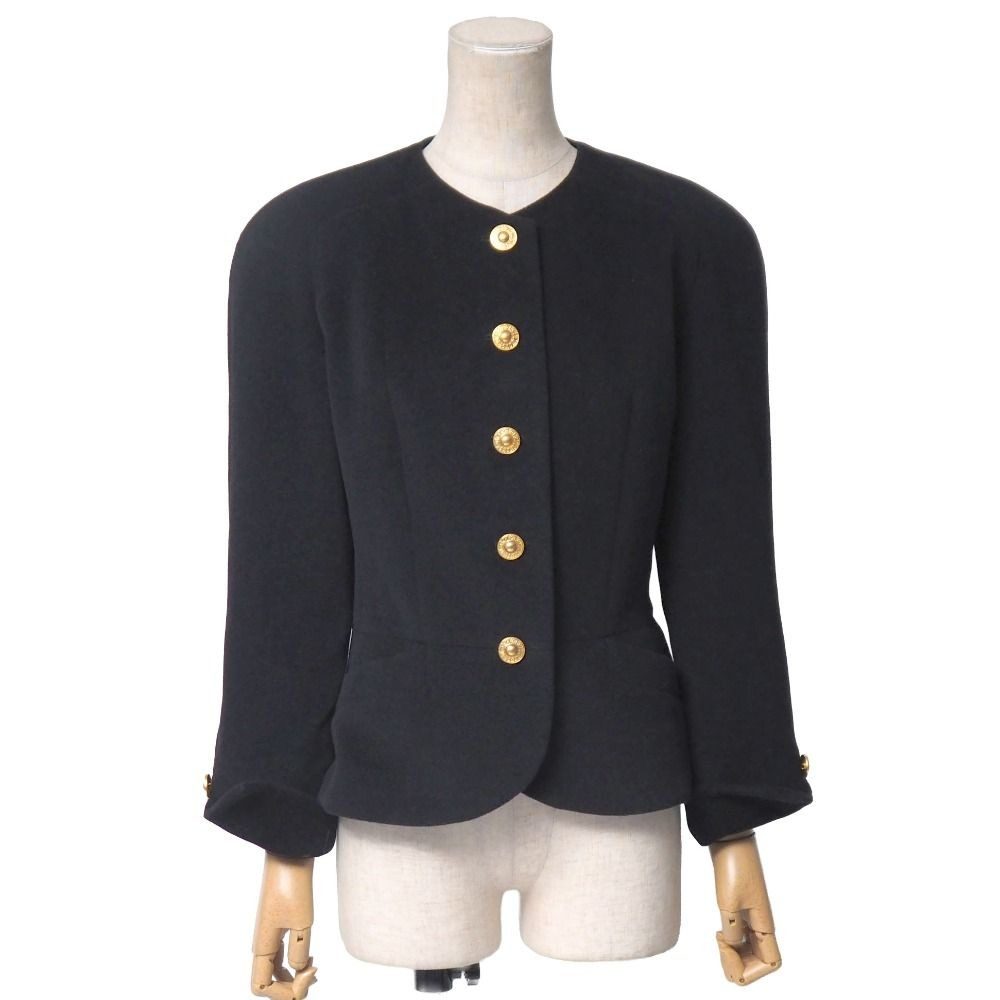 Dior Vintage Collarless Jacket 9 CD Button Angora Blend Wool