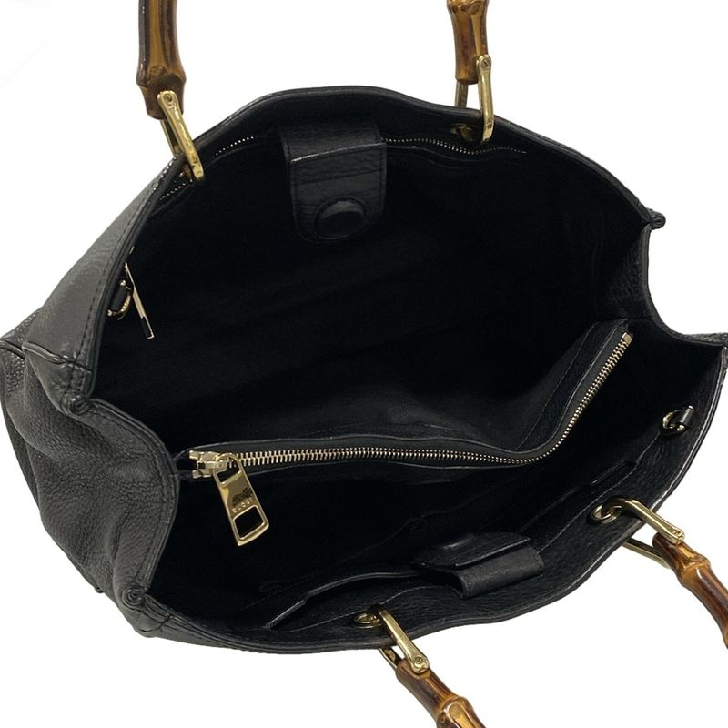 Gucci Bamboo Shopper Tote Bag 323660 Black And Brown Leather