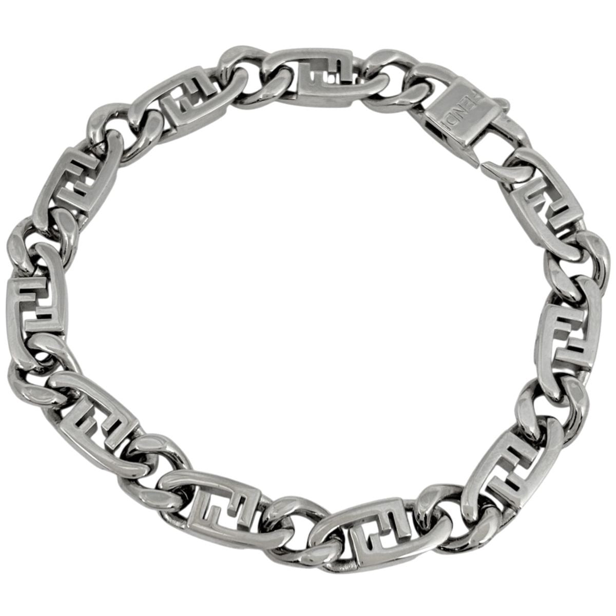 Fendi O-rock Bracelet Zucca Logo Brass Metal Silver