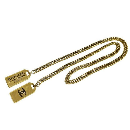 Chanel Logo CC Double Dog Tag Lariat Chain Necklace Gold