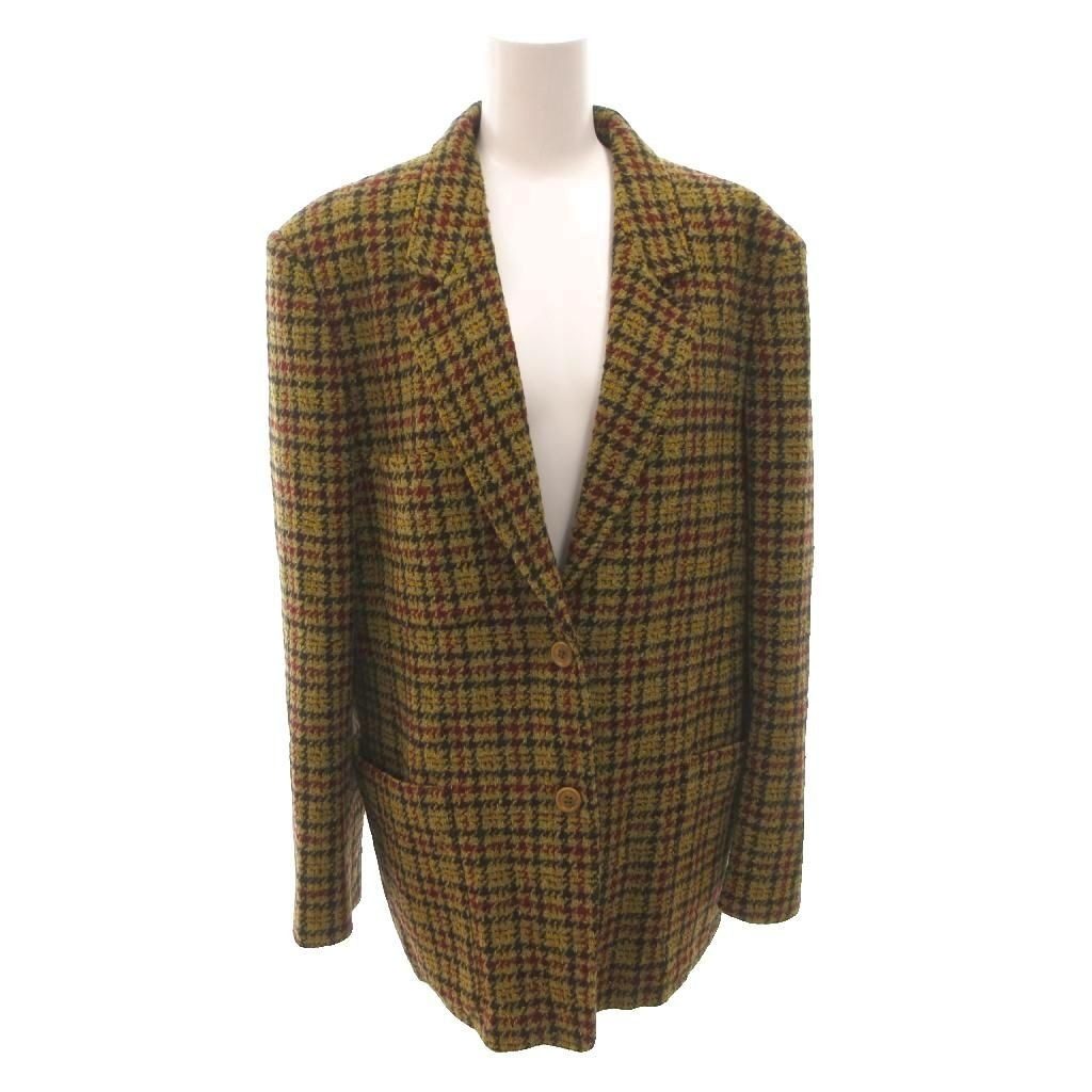 Max Mara Tailored Jacket Black Leather Check Wool 42 Khaki