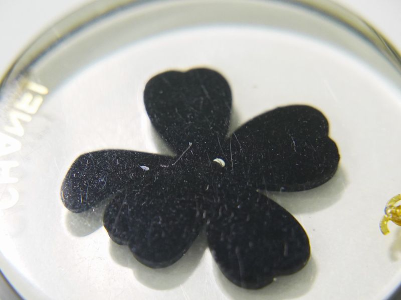 Authentic Chanel Clover Necklace Pendant Plastic GP Gold Plated Clear Black