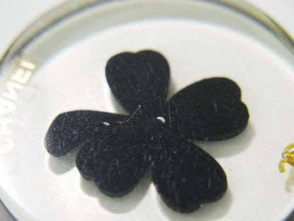 Authentic Chanel Clover Necklace Pendant Plastic GP Gold Plated Clear Black