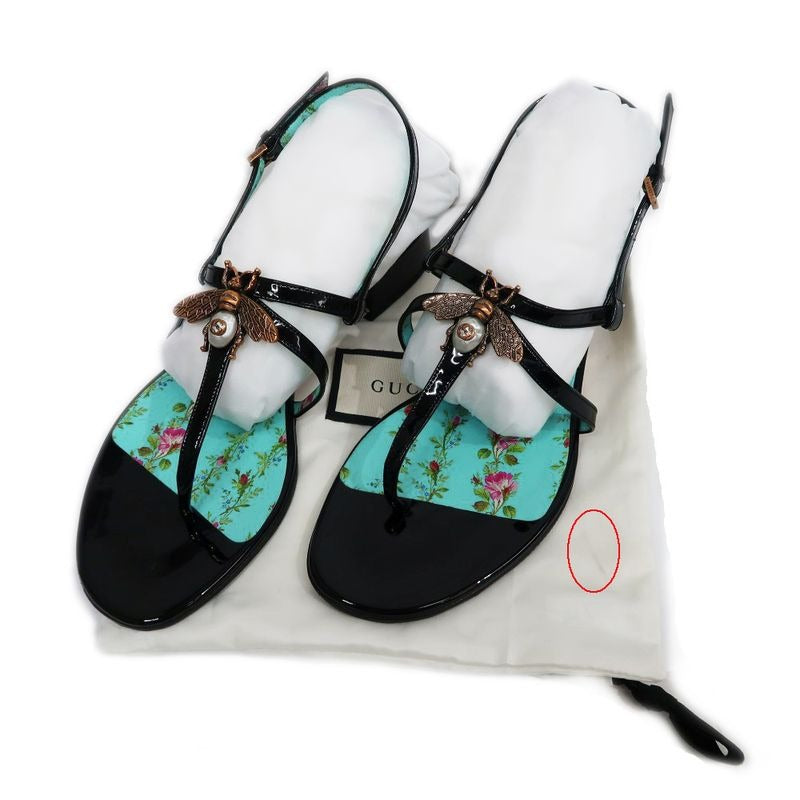 Gucci Bi-sandals 37 1 2 Floral Pattern Black Light Blue Bee Motif — view 3