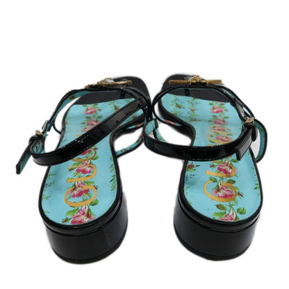 Gucci Bi-sandals 37 1 2 Floral Pattern Black Light Blue Bee Motif — view 7
