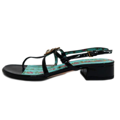 Gucci Bi-sandals 37 1 2 Floral Pattern Black Light Blue Bee Motif