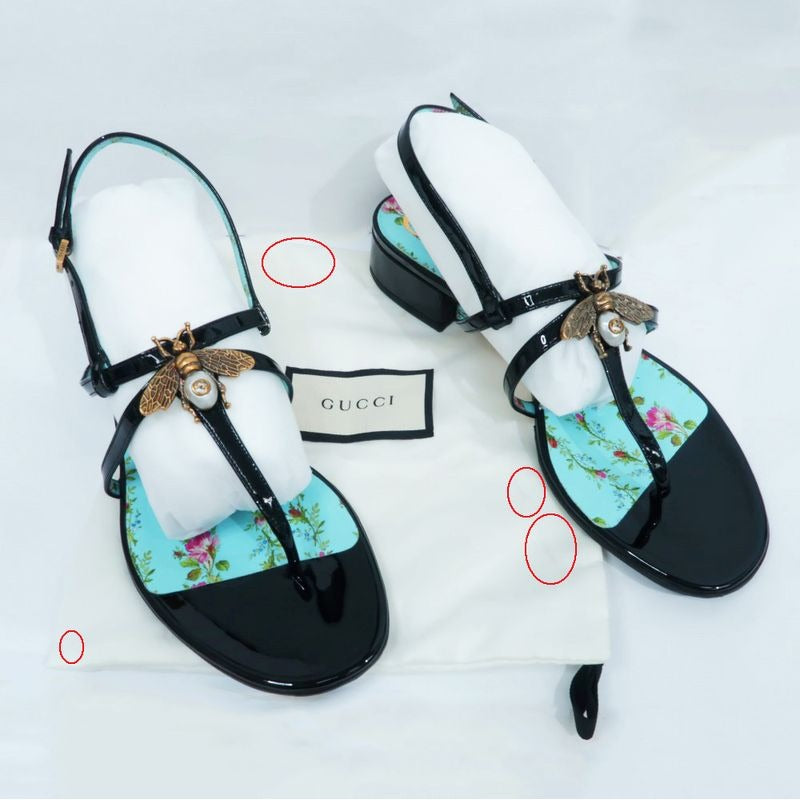 Gucci Bi-sandals 37 1 2 Floral Pattern Black Light Blue Bee Motif — view 10