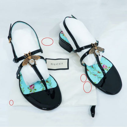 Gucci Bi-sandals 37 1 2 Floral Pattern Black Light Blue Bee Motif — view 10