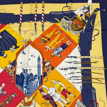 Hermes Carre 90 Carnaval DE Venise Carnival Of Venice Scarf 100% Silk Blue X