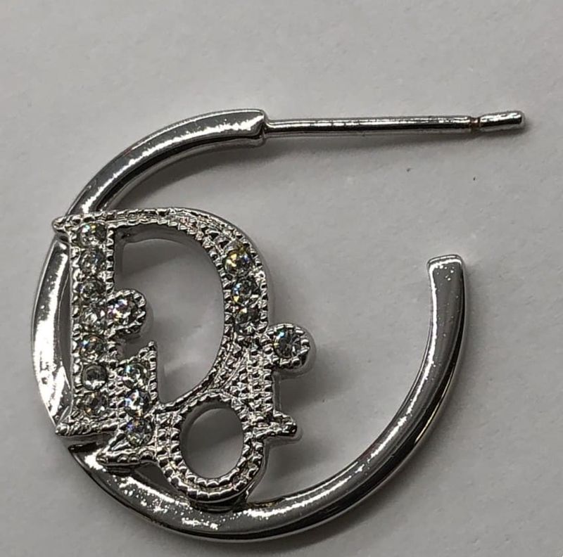 Dior Christian Dior Rhinestone Hoop Earrings Silver Ladies Men Fashion Vintage