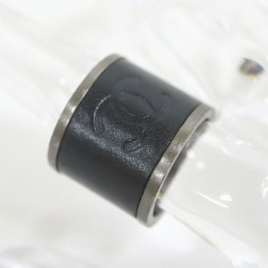 Chanel Ring Black Metal Leather