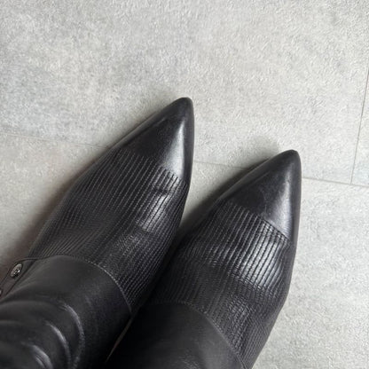 Chanel Pointed Toe Coco Mark Button Leather Zip Boots 37 1 2c 24.5cm (9.65in)