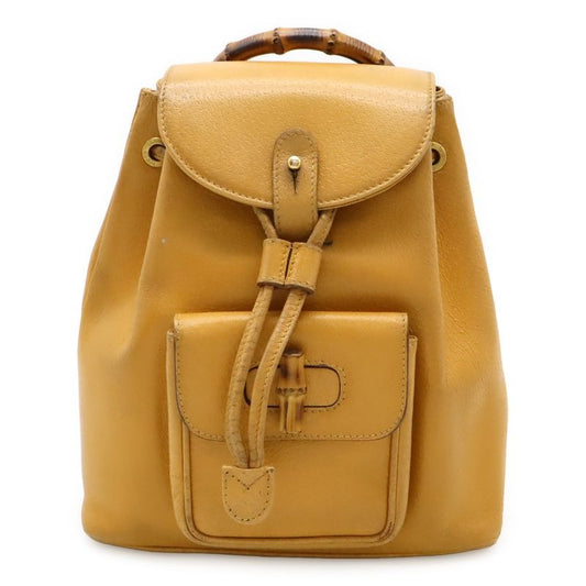 Gucci Bamboo Backpack Shoulder Bag Leather Beige Light Brown 003