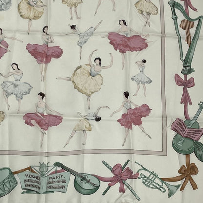 Hermes Carre 90 La Dance Ballet Dancer Ballerina Scarf Silk Beige