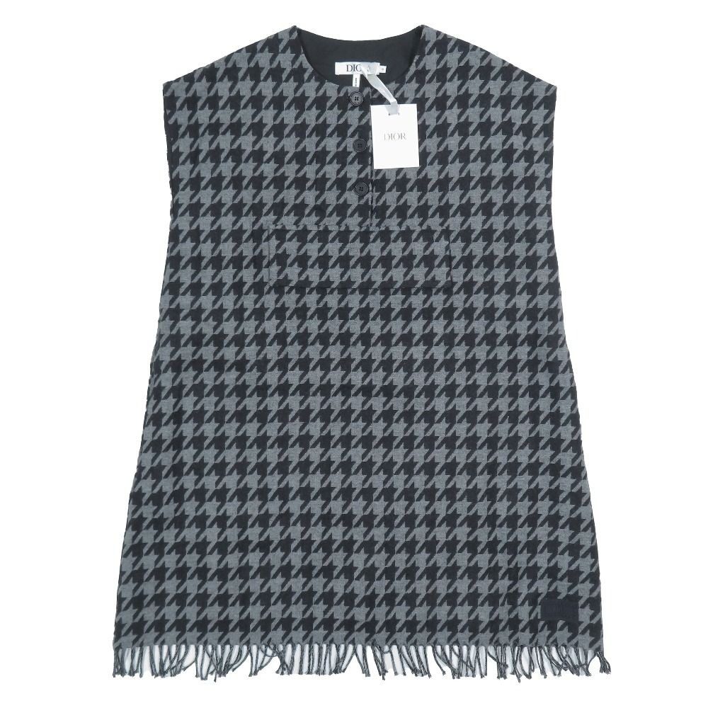 Dior Kids Children's Sleeveless Dress Fringe Logo Patch Houndstooth Pattern