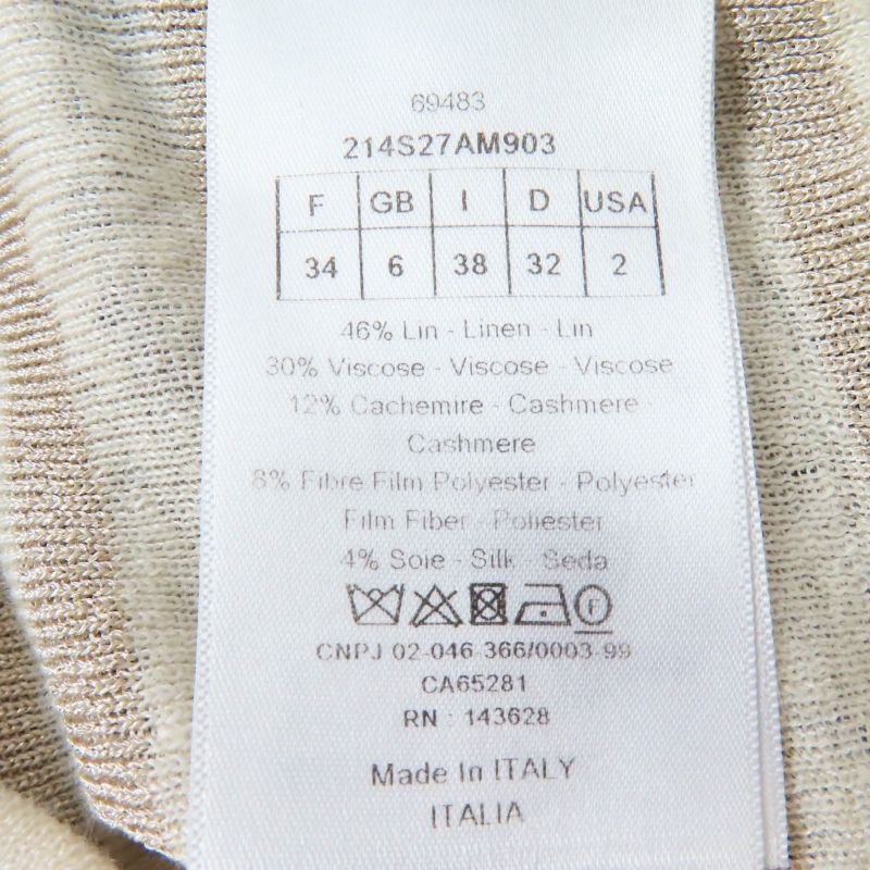 Christian DIOR 214s27am903 Linen Cashmere Silk Blend Striped Sailor Collar Knit