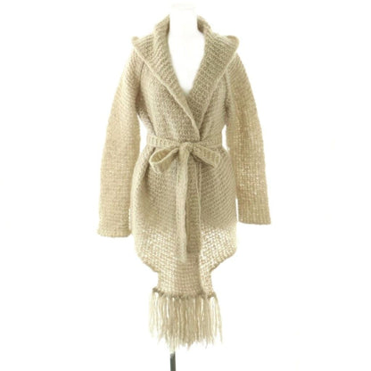 Max Mara White Tag Gown Cardigan Knit Fringe Mohair Blend Silk Light Beige