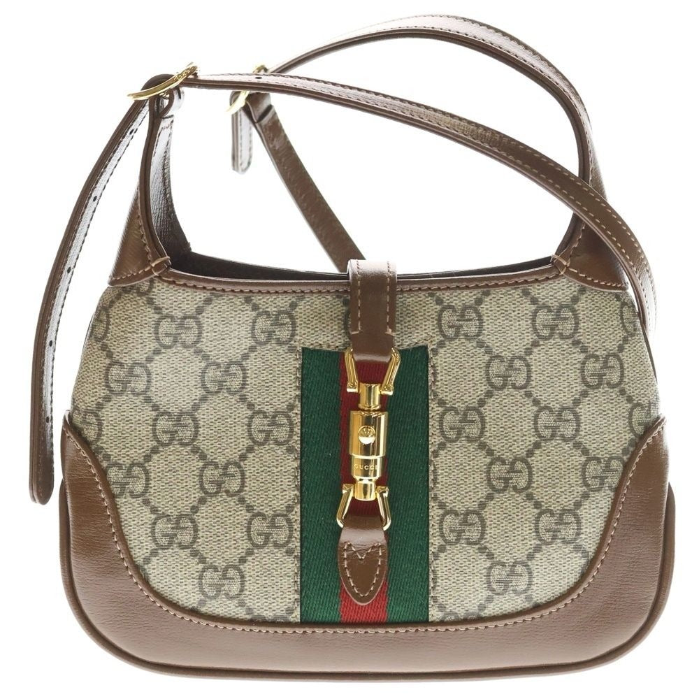 Gucci Jackie GG Supreme Mini Shoulder Bag Brown Beige Leather Gold