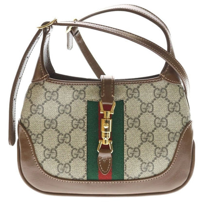 Gucci Jackie GG Supreme Mini Shoulder Bag Brown Beige Leather Gold