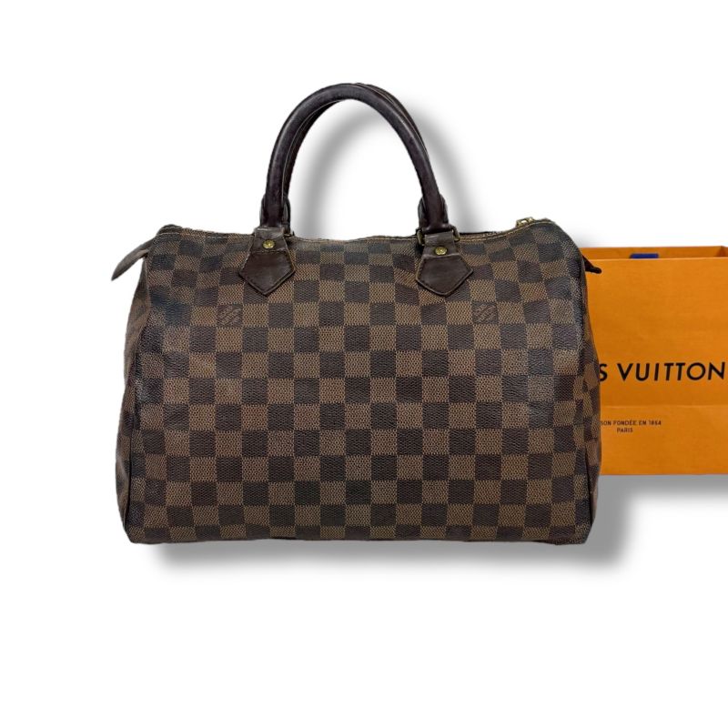Louis Vuitton Speedy 30 Damier Leather Handbag Mini Boston Bag Brown