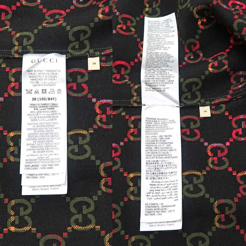 Gucci Wool Check Shirt 721464 GG Pattern 38 Green Long Sleeve Women's