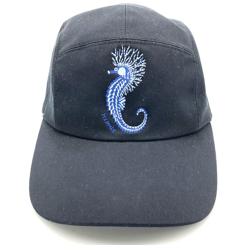Hermes Nevada Seahorse 59 Cap Cotton Polyurethane Navy Men's