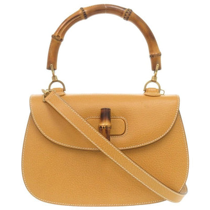 Gucci 2-Way Bamboo 000 1364 0633 Leather Yellow Handbag 0145