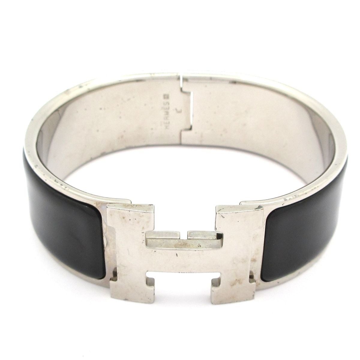 Hermes Bangle Clic Clac Silver Black Bracelet