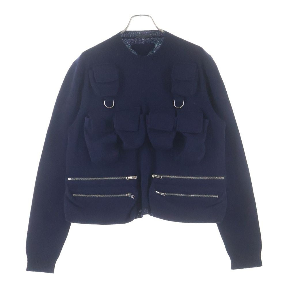 Prada Shetland Wool Crew Neck Sweater Knit Navy