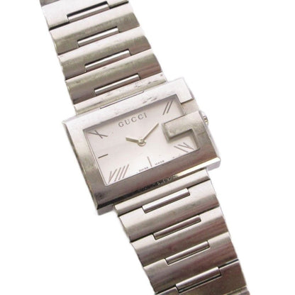 Gucci Rectangle Watch Quartz Analog 2 Hand Stainless Steel Silver Color White YT