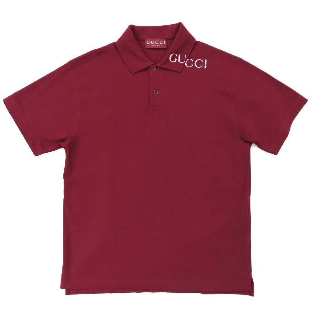 Gucci Short Sleeve Polo Shirt Shoulder Logo Print S Gold Rosso Ancora