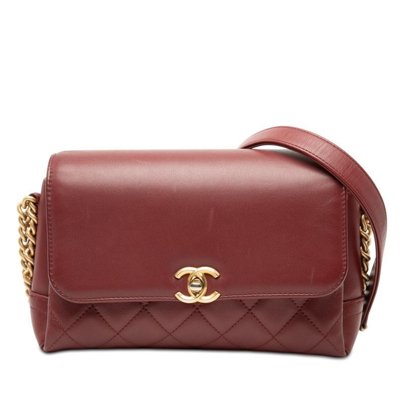 Chanel CC Logo Quilted Crossbody Chain Shoulder Bag Wine Red Bold