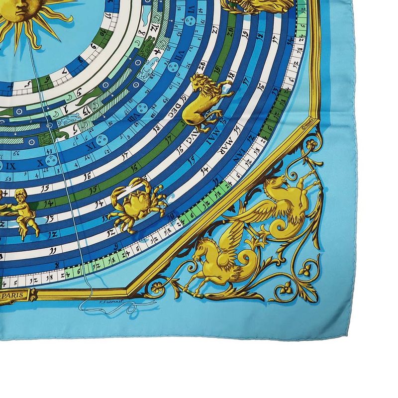 Hermes Carre 90 Scarf DIES ET HORE Astrology 100% Silk Blue - Cleaned