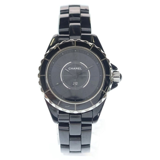Chanel Intense Black Dial Quartz Watch Wristwatch Silver