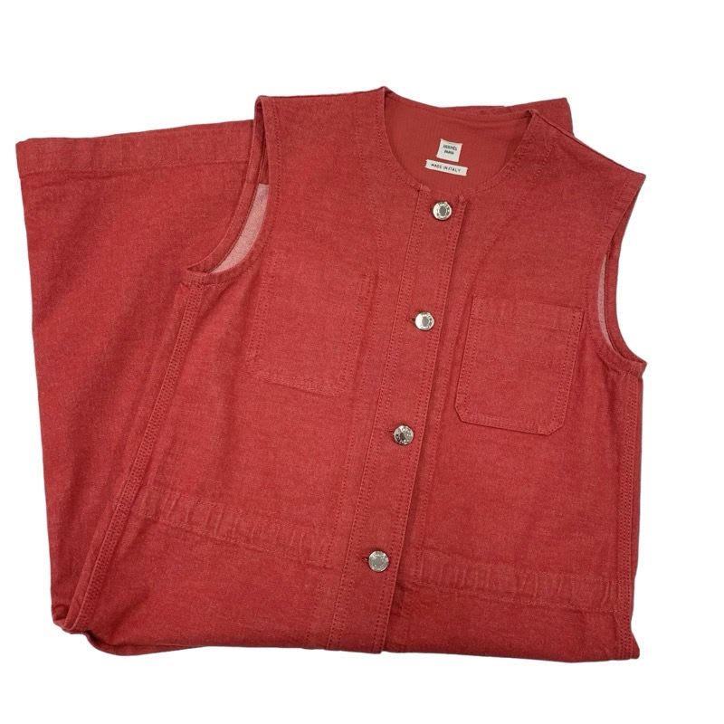 Hermes Dress Cotton Red Silver Embroidery Denim Sleeveless