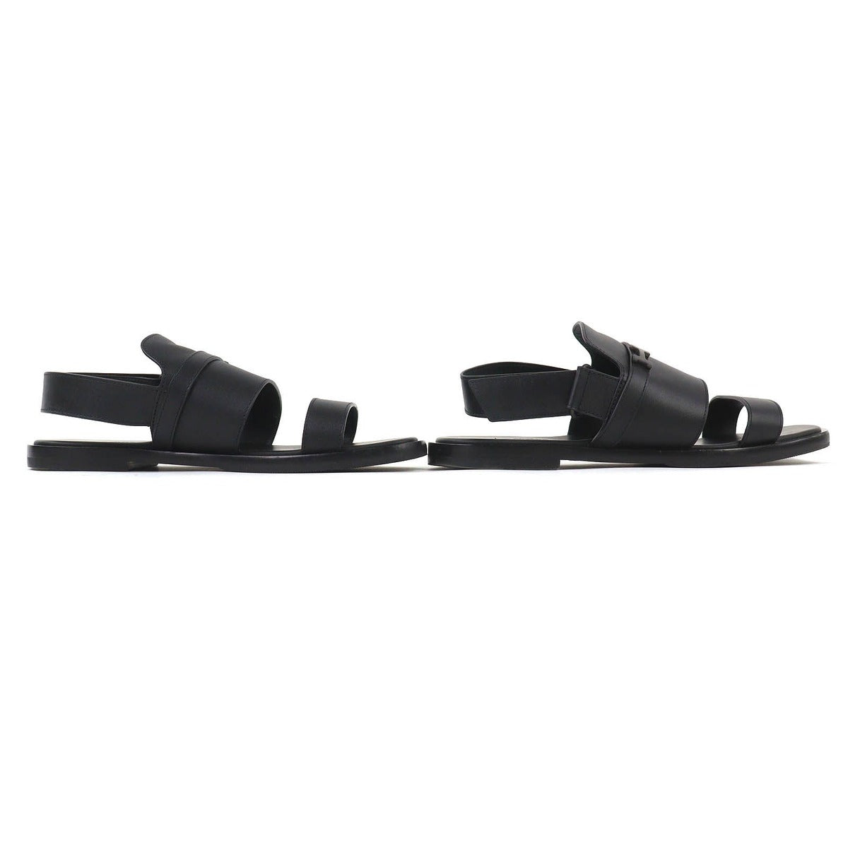 Hermes Giacomo Logo Ankle Strap Leather Comfort Sandals Black — view 4