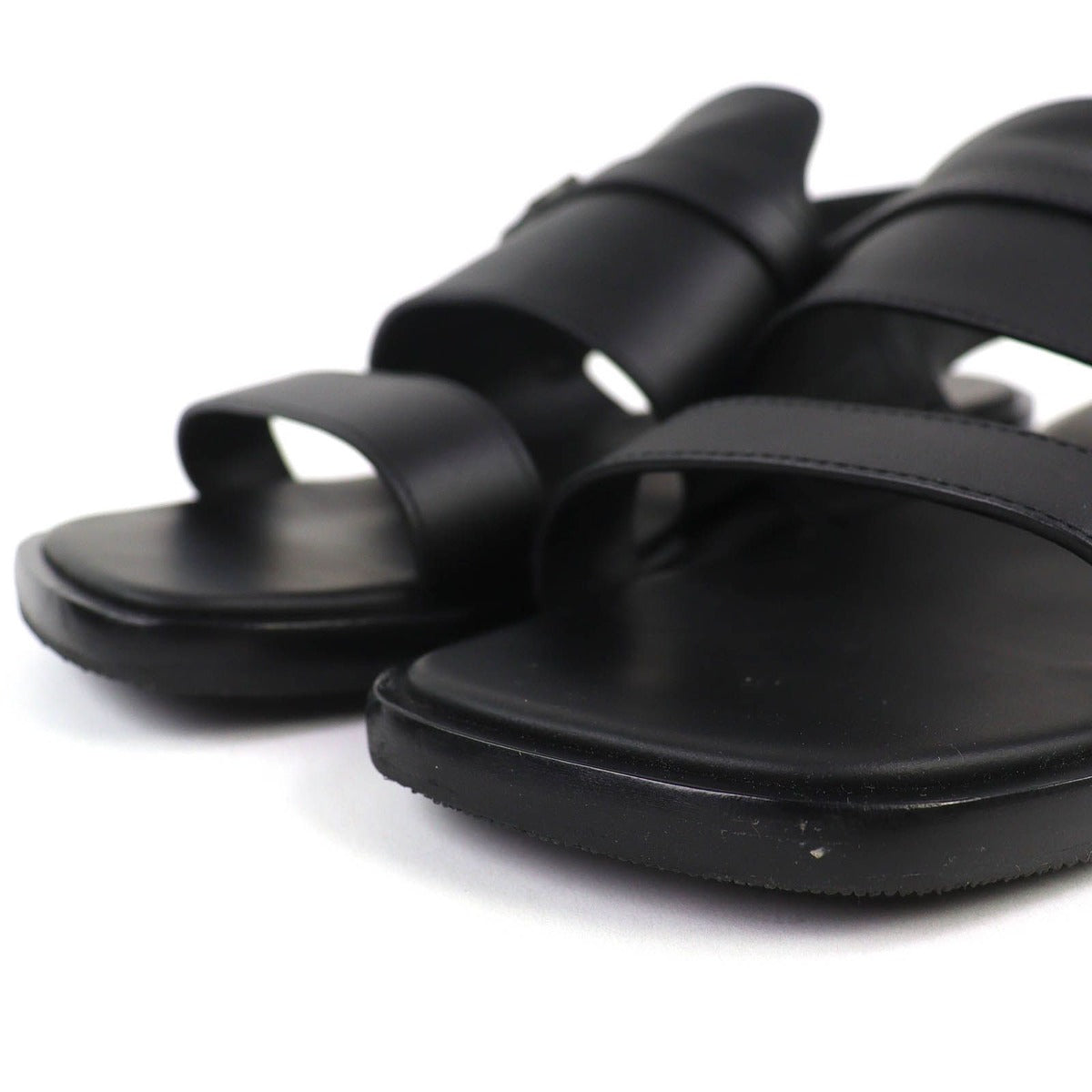 Hermes Giacomo Logo Ankle Strap Leather Comfort Sandals Black — view 5