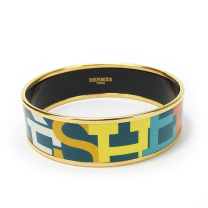 Hermes Bracelet Emile Enamel Metal Greenish Multicolor Gold Hardware O Engraved