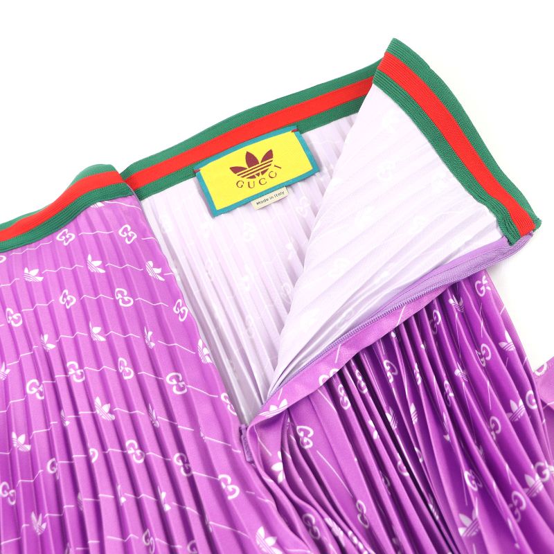 Gucci Adidas 696770 Webline GG Logo Trefoil Long Skirt Pleated Skirt Purple 42