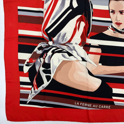 Hermes Carre 90 Pointe LA Femme AU Carre Pointeux Red 100% Silk Scarf