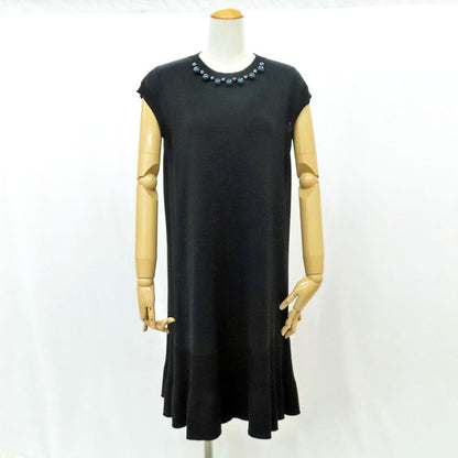 Louis Vuitton No Sleeve Knit Dress Wool L Black Bijoux Decoration Knee