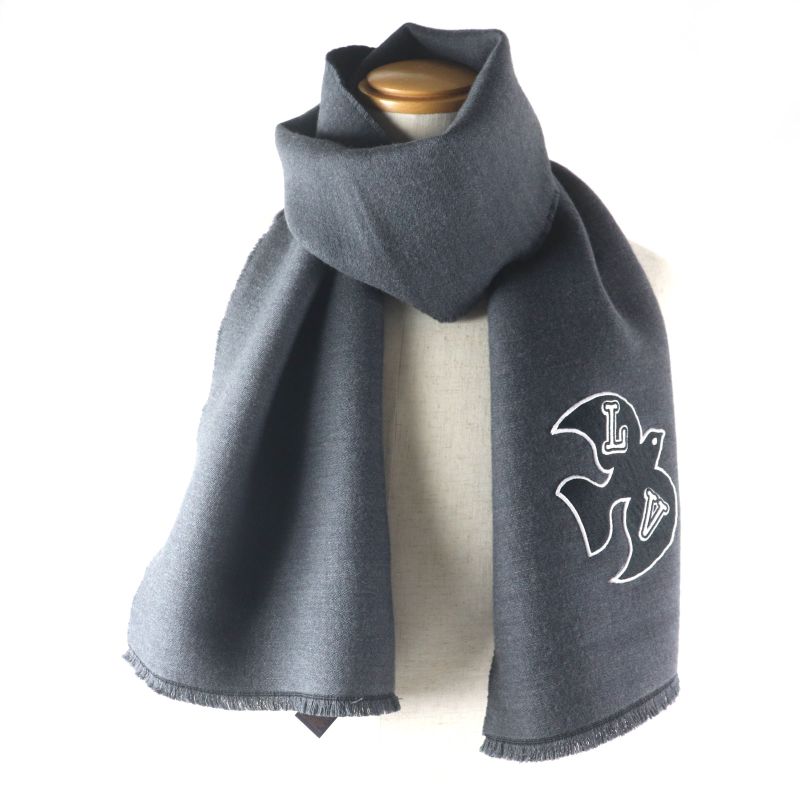  Louis Vuitton M77944 Echarpe LV Harmony Scarf 100% Wool With Logo Patch Gray