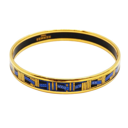 Hermes Bangle Enamel PM Gold Plated Cloisonne Blue Bracelet — view 2