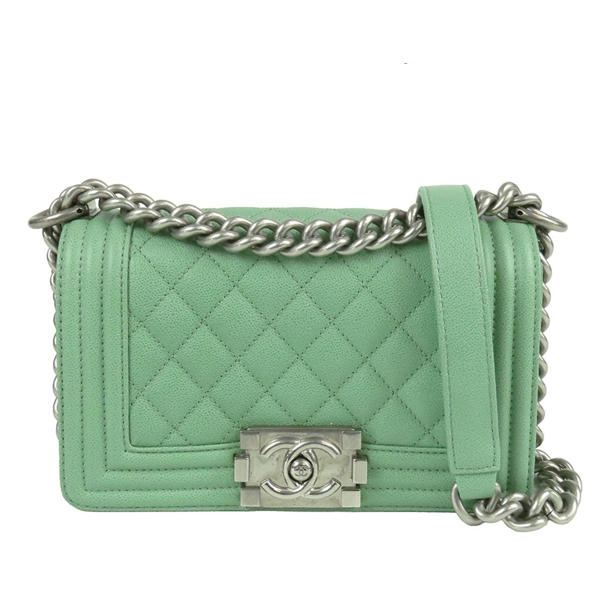 Chanel Boy Mint Green Caviar Leather 20 Small Chain Shoulder Bag