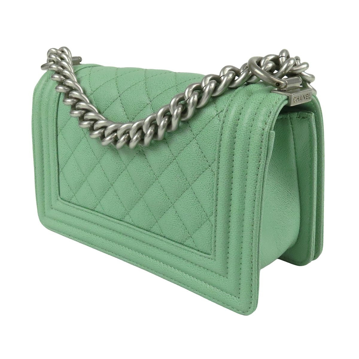 Chanel Boy Mint Green Caviar Leather 20 Small Chain Shoulder Bag — view 2