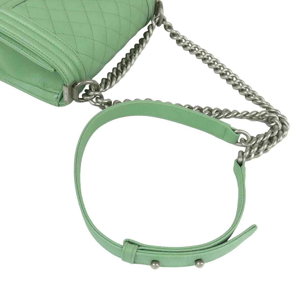 Chanel Boy Mint Green Caviar Leather 20 Small Chain Shoulder Bag — view 5