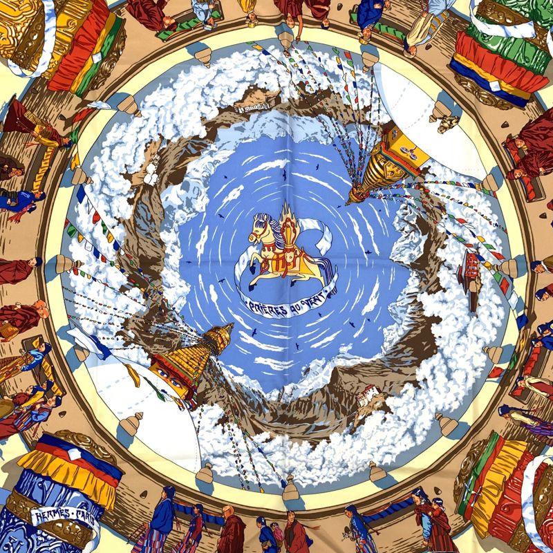 Hermes Carre 90 Prieres AU VENT Prayer In The Wind Blue X Multicolor Scarf Silk