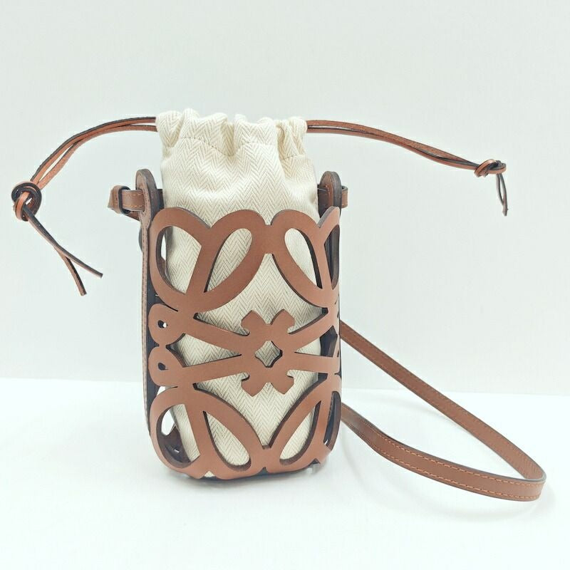 Loewe Anagram Cutout Pocket Shoulder Brown Leather Canvas