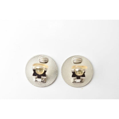 Chanel Earrings Accessories Logo Print Round Plate Silver — view 3