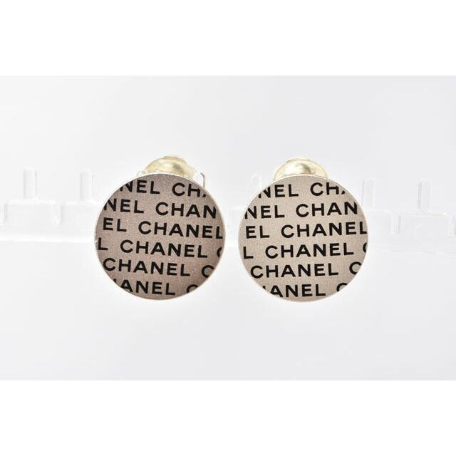 Chanel Earrings Accessories Logo Print Round Plate Silver — view 6
